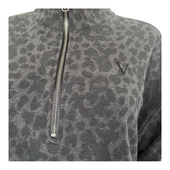 Victoria's Secret boxy cropped Gray Leopard Print Pullover half zipper Women L - Picture 5 of 12